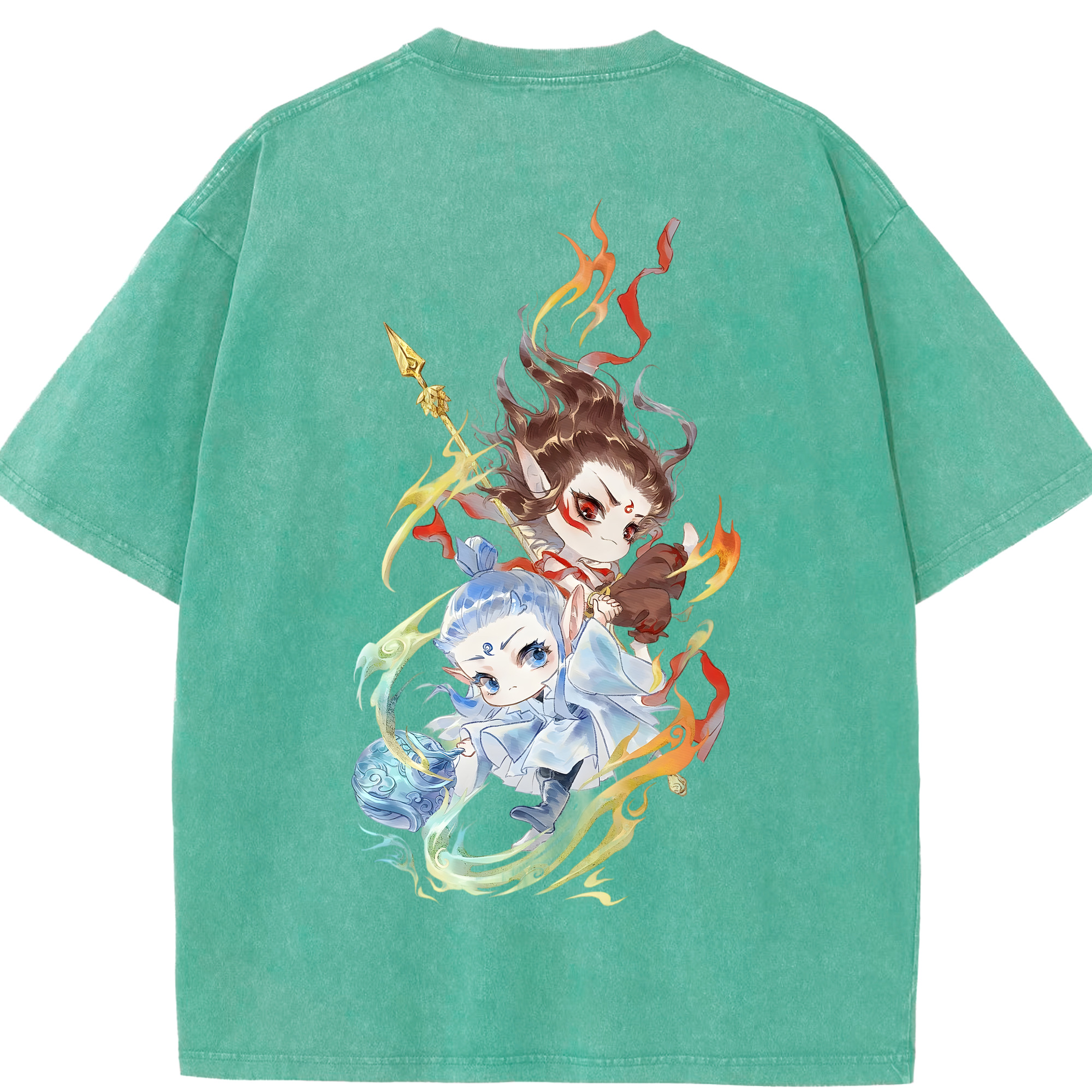 （画像用） Ne Zha 2 ナタ 魔童の大暴れ 綿100% ヴィンテージ風 半袖Tシャツ（背面プリント）
